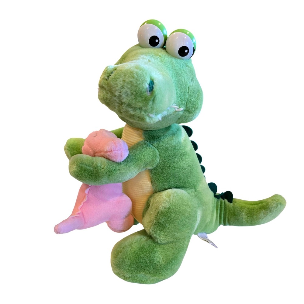 Vintage 1988 Applause Crocodile Daddy Plush Stuffed Animal Green Pink Rattle 13"